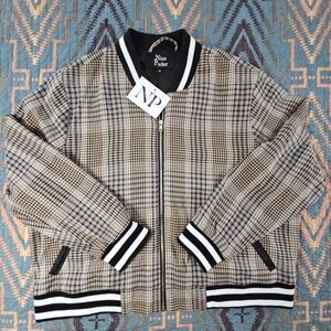 Nina Parker Checkered Bomber Jacket -‎ Black, White, Tan